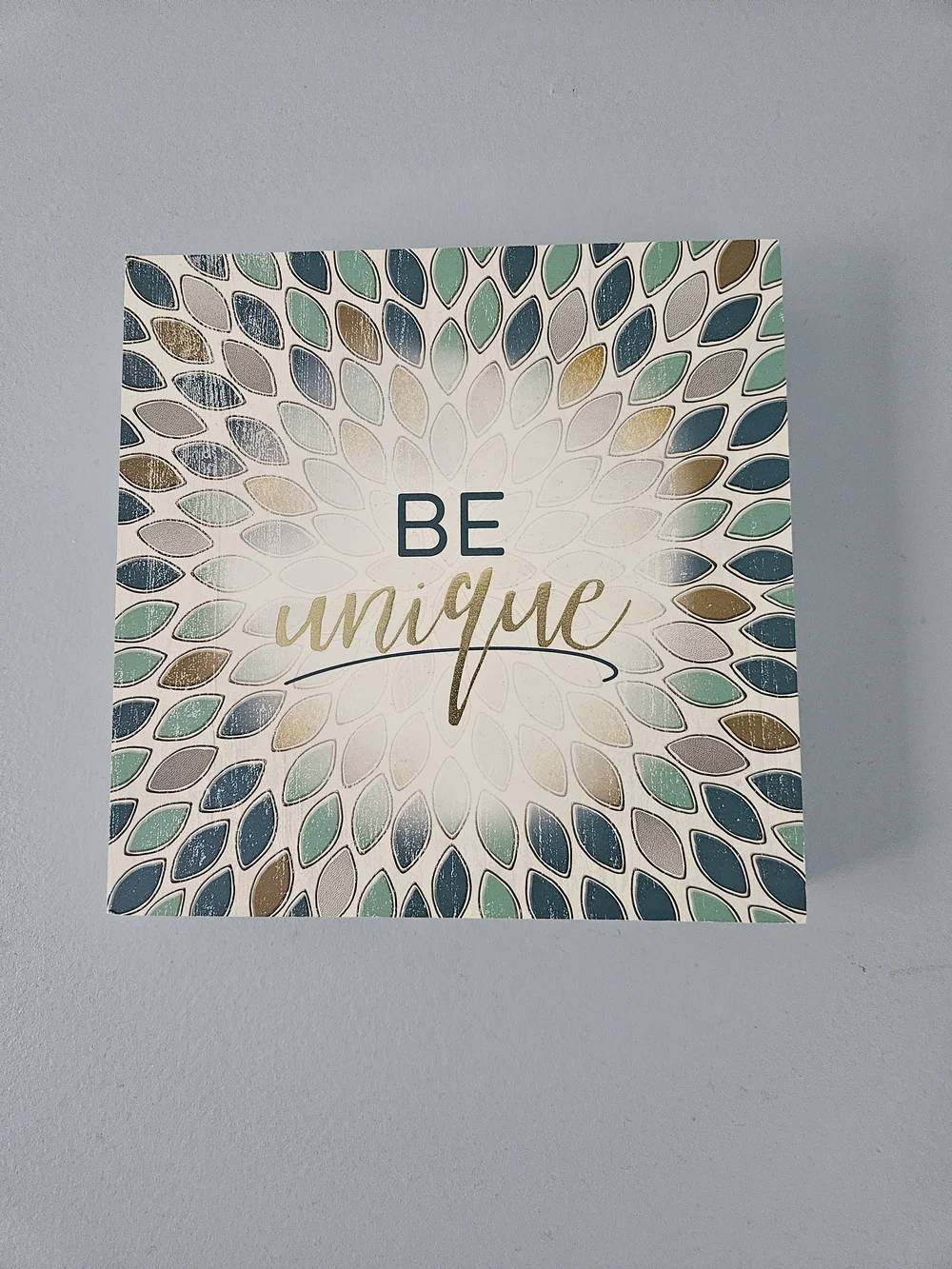 Be Unique Teal and Gold Wall Art - Inspirational Home Wall Decor